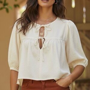 EMERSON FRY INDIA COLLECTION Isla Puff Top in Ivory Organic Cotton